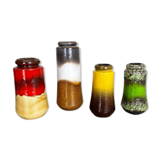 Set of Four 1970s Pottery Fat Lava "multicolor" Vases Made by Scheurich, Germany