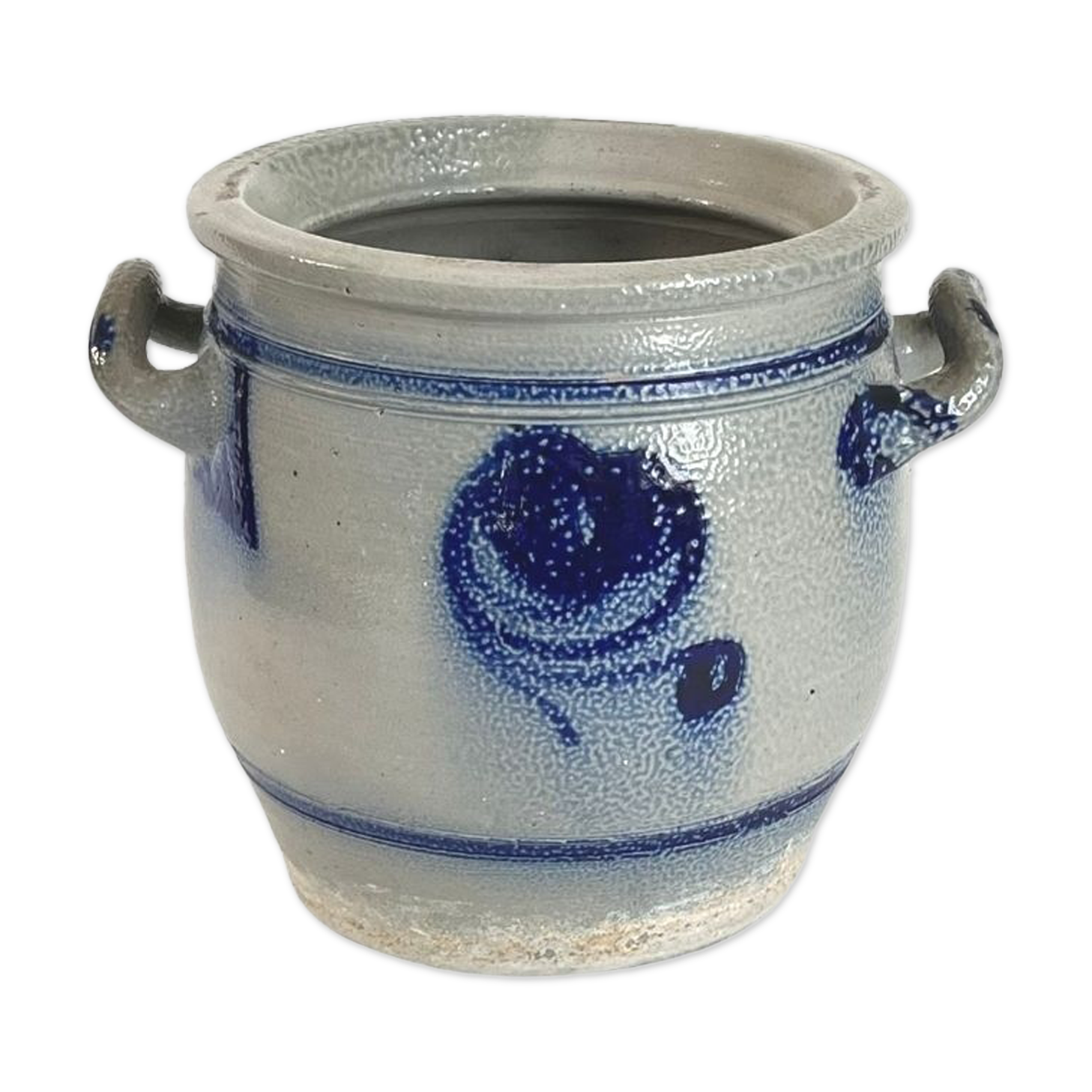 Salt glazed stoneware pot, cobalt oxide decoration