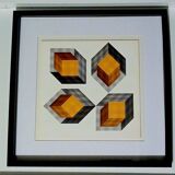 Tableau Vintage Art Optique - Victor Vasarely - Frame 40x40cm