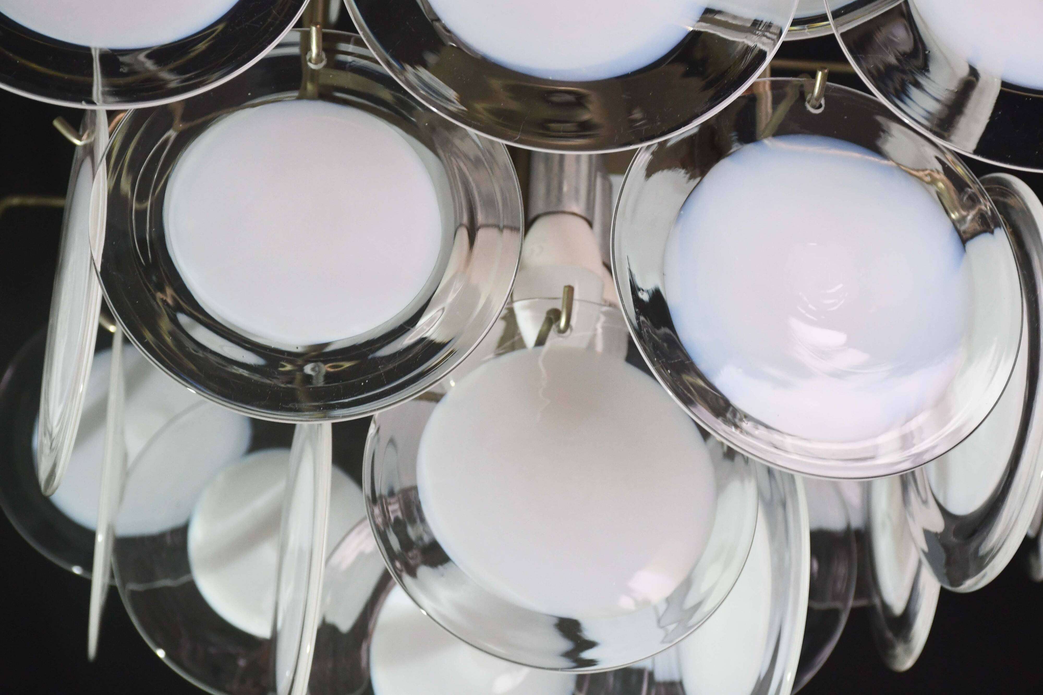 Large 36 Murano Glass White Disc Chandelier by Vistosi, 1970s