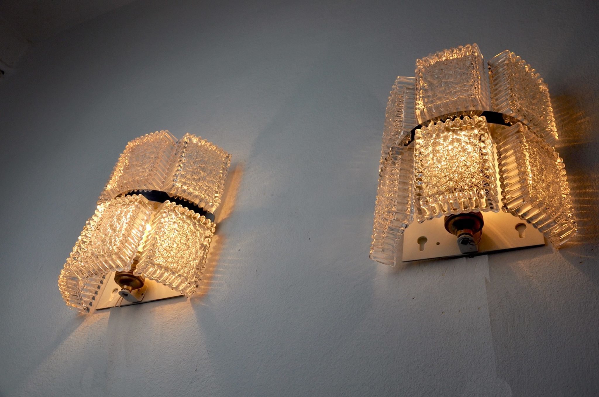 Pair of wall lamps by Kaiser Leuchten, frosted glass, Germany, 1960