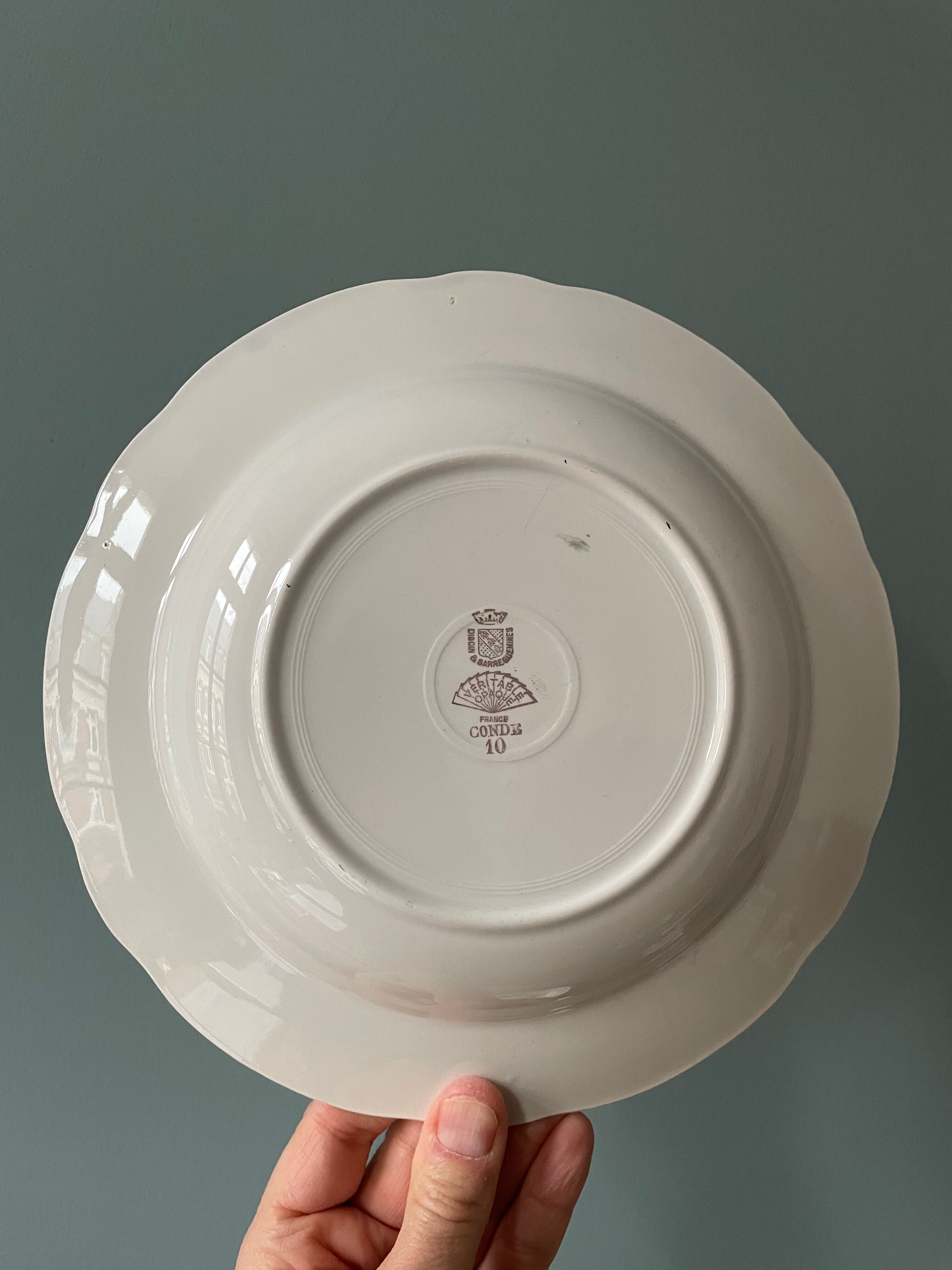 Set of 6 hollow plates Digoin Sarreguemines, Condé model