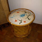 Rattan and ceramic coffee table signed chassin