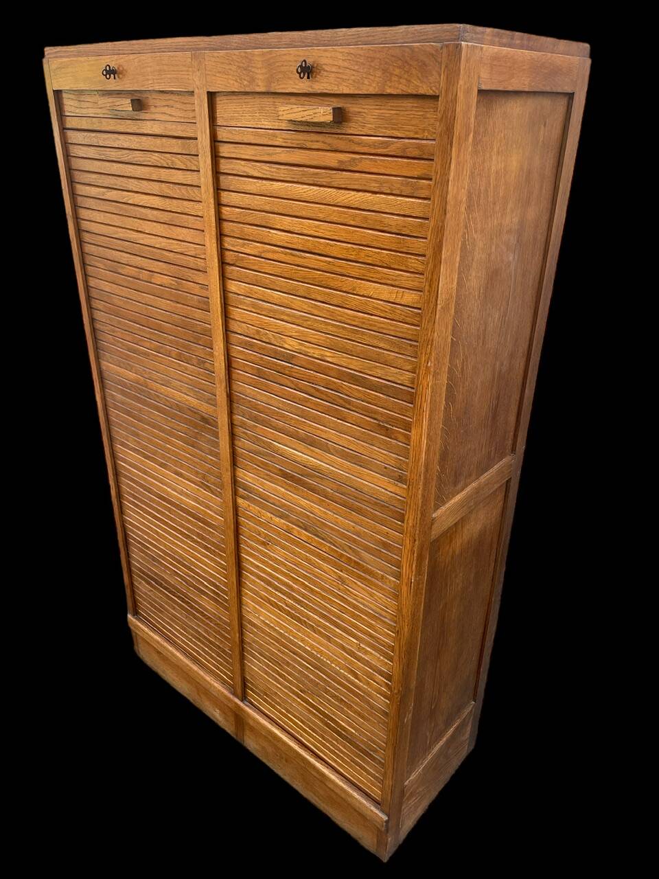 Oak double curtain file cabinet from the 1940s