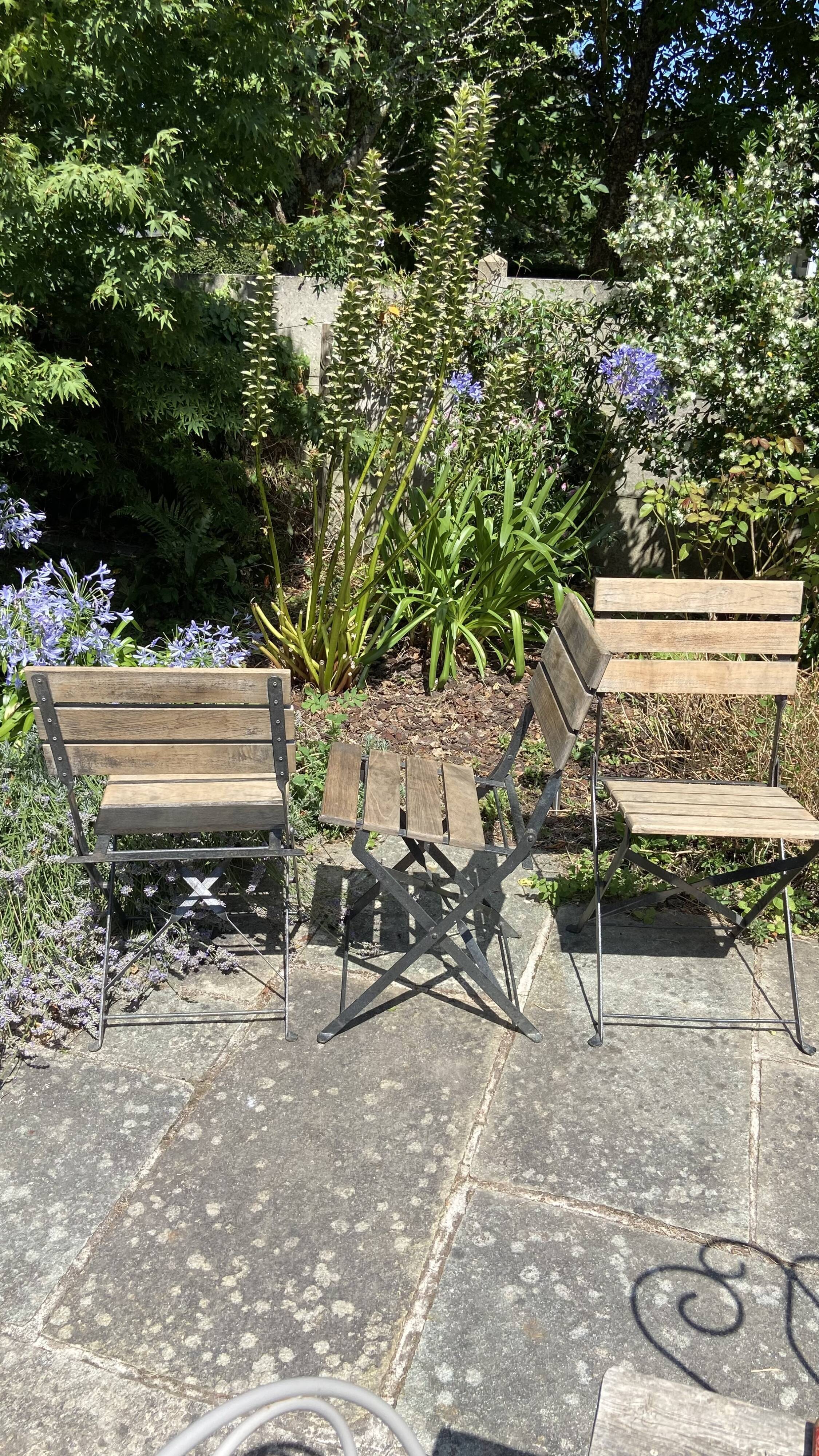 Chaise de jardin pliante bois et fer forgé