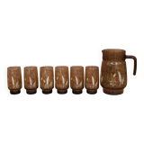Set of 6 Orangeade Glasses and Smoked Pitcher with Arcoroc Ear of Wheat Decor