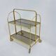 Mid-century modern folding bar cart in brass and ribbed acrylic glass, 1970s
