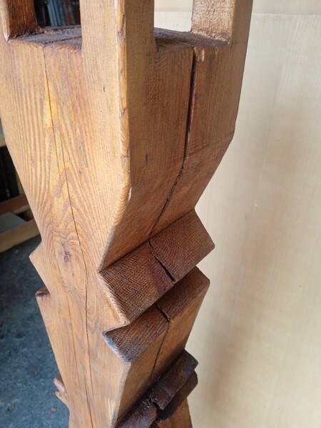 Brutalist ethnic sculpture / Totem, solid wood on base