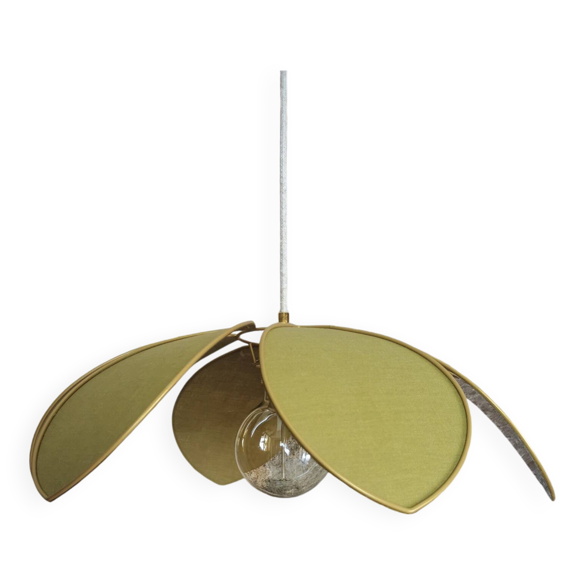 Flower suspension metal structure 6 petals in olive green linen