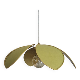 Suspension fleur structure métal 6 pétales en lin vert olive