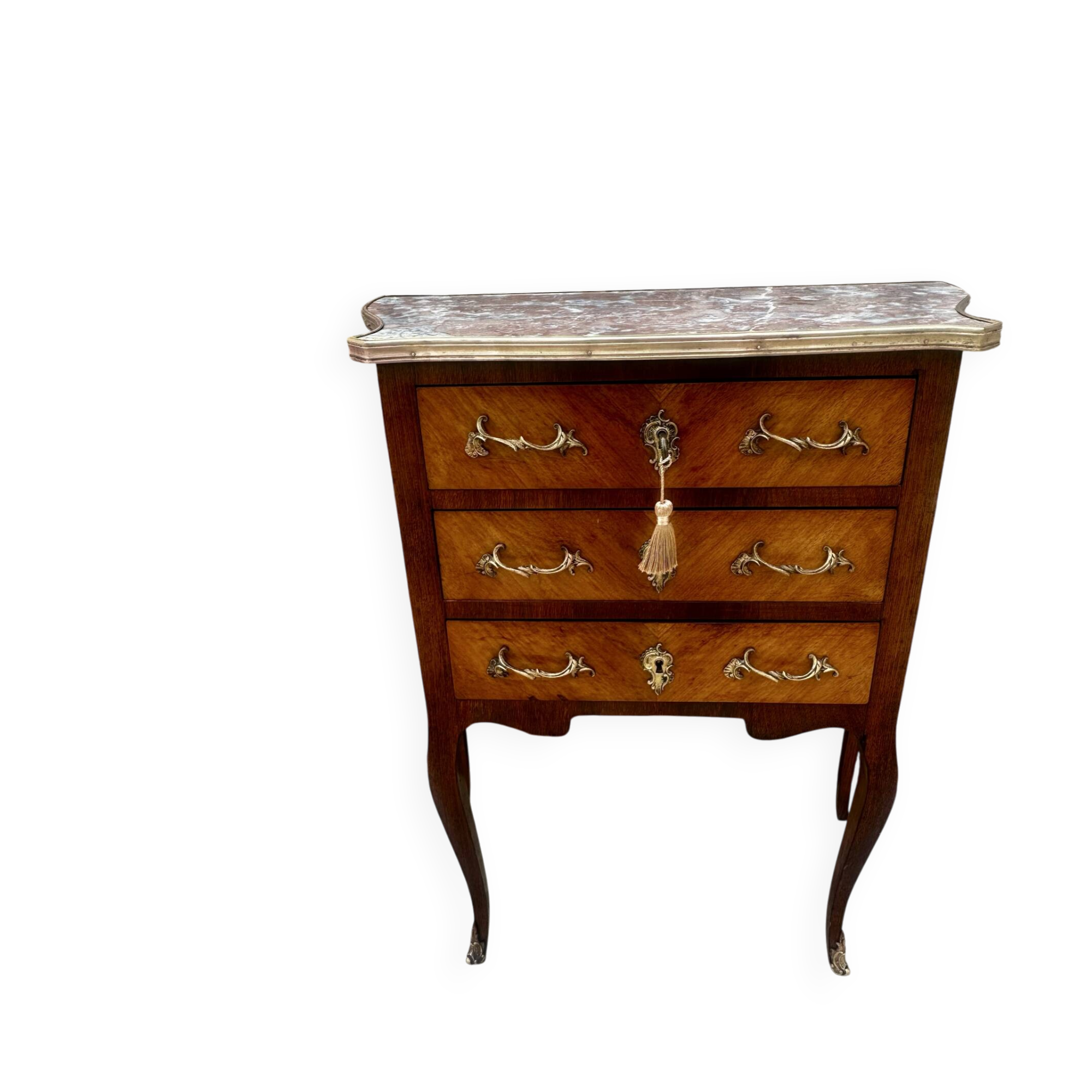 Charming small chest of drawers in precious wood marquetry.