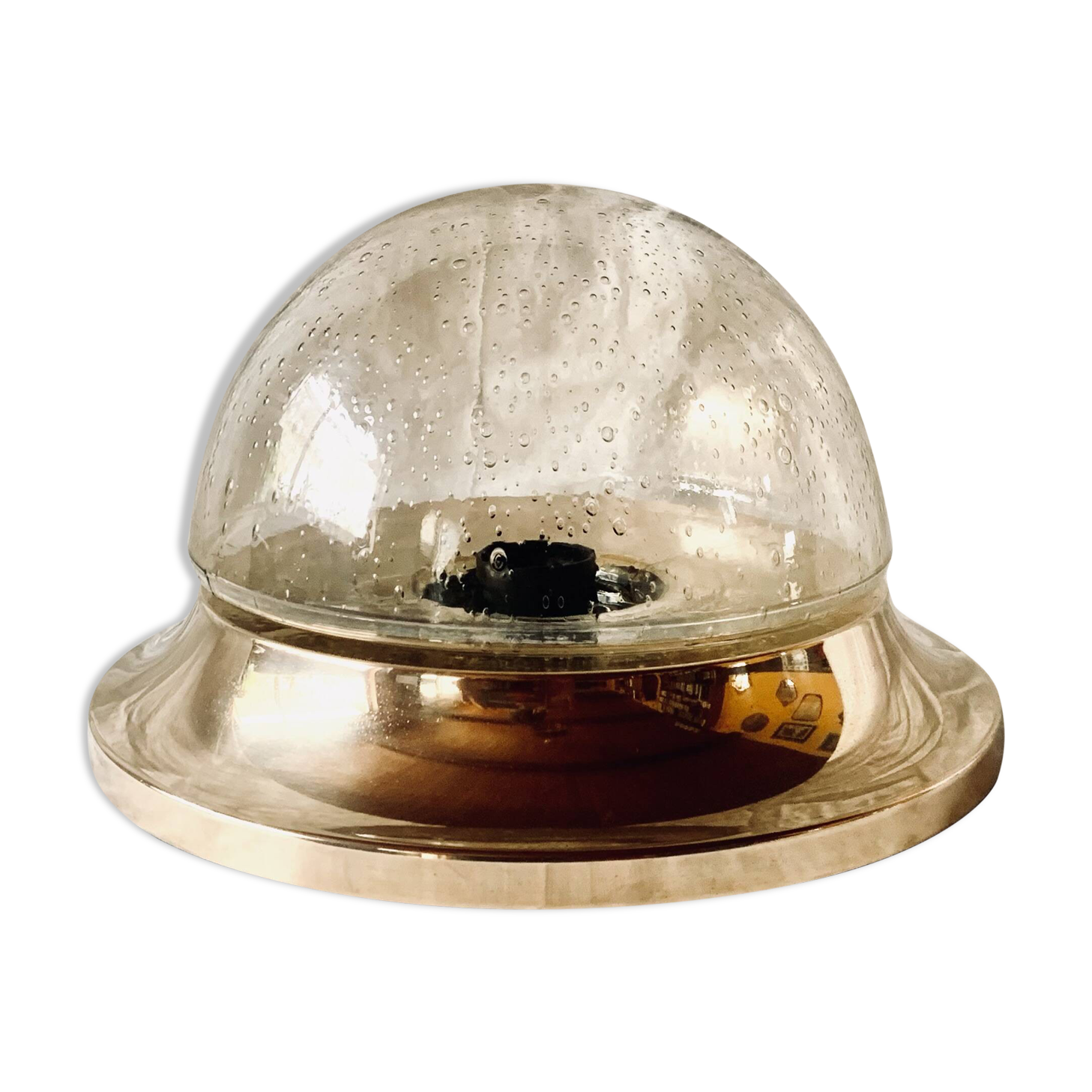 Vintage ceiling light in brass and bubbled glass