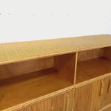 Vintage rattan and light wood storage unit from the 60s