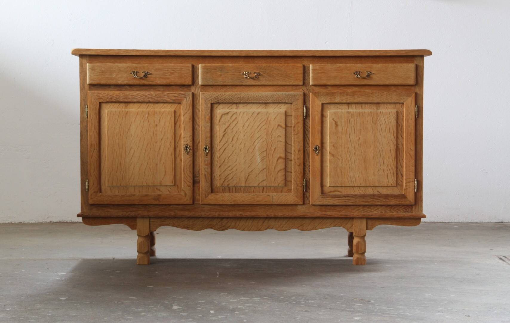 Vintage 1970s Danish Oak Low Cabinet / Sideboard, Henning Kjærnulf style