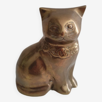 Statuette chat laiton doré