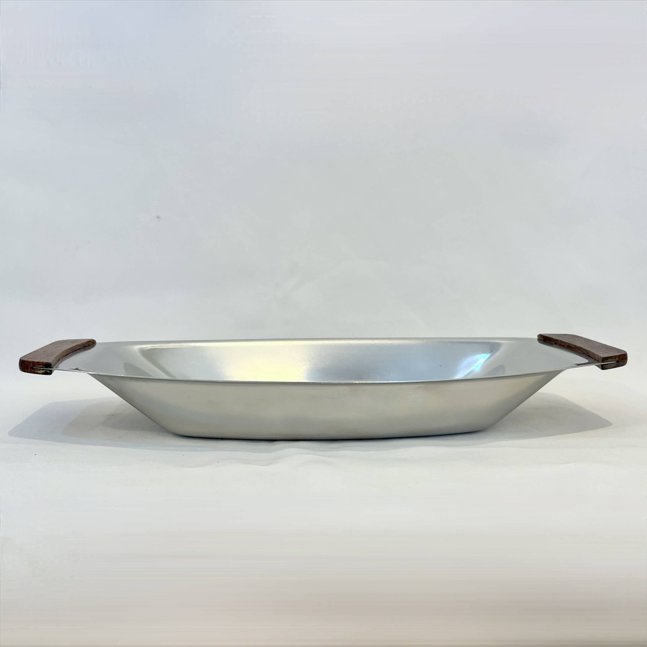 Large rectangular stainless steel and teak dish Braun & Kemmler West Germany 1970