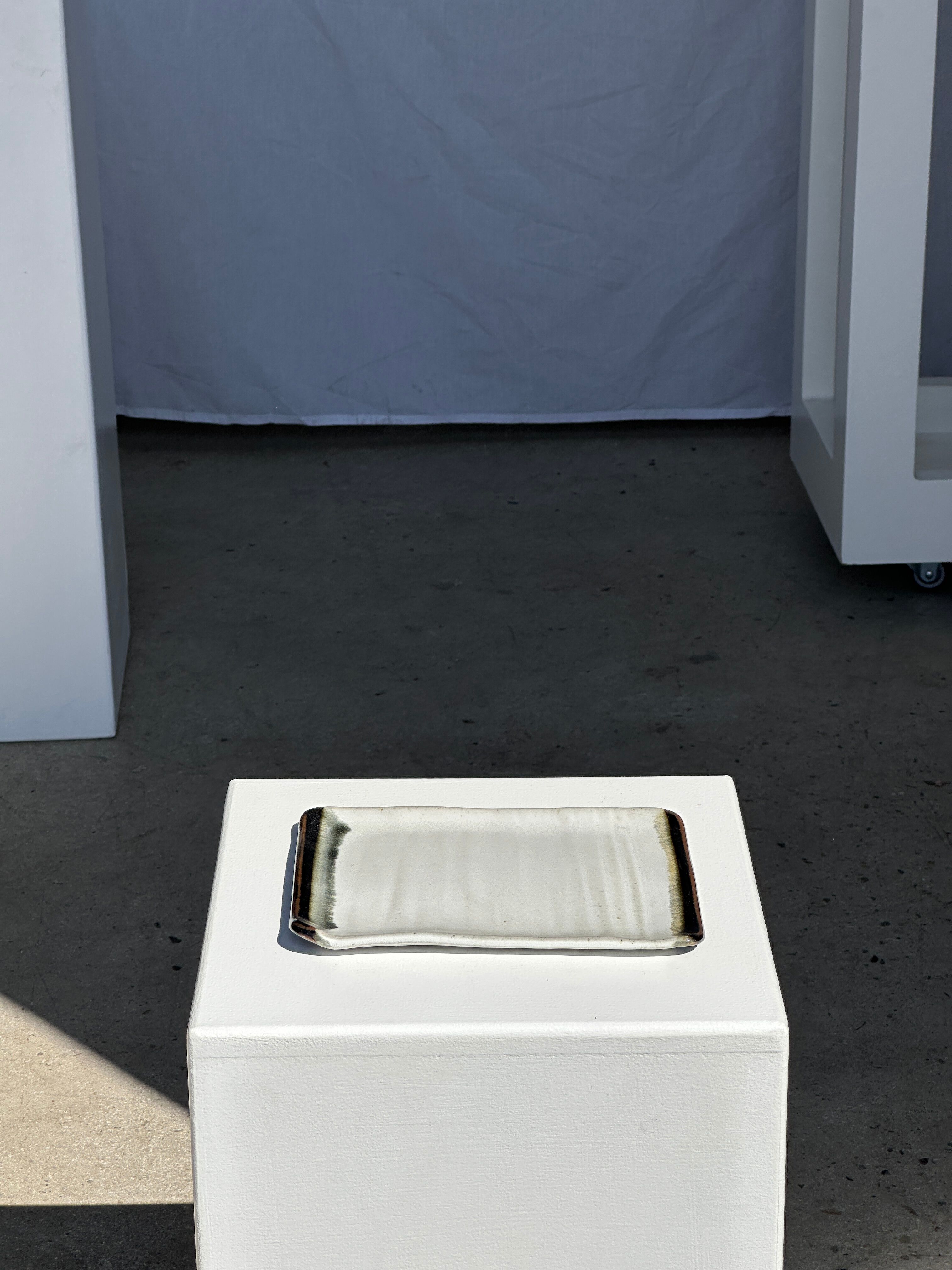 Trio of small rectangular serving dishes white and black Indonesian ceramic 21x16