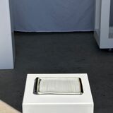 Trio of small rectangular serving dishes white and black Indonesian ceramic 21x16