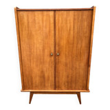 Vintage wardrobe with 2 doors and compass legs, made of oak plywood