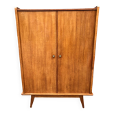 Vintage wardrobe with 2 doors and compass legs, made of oak plywood