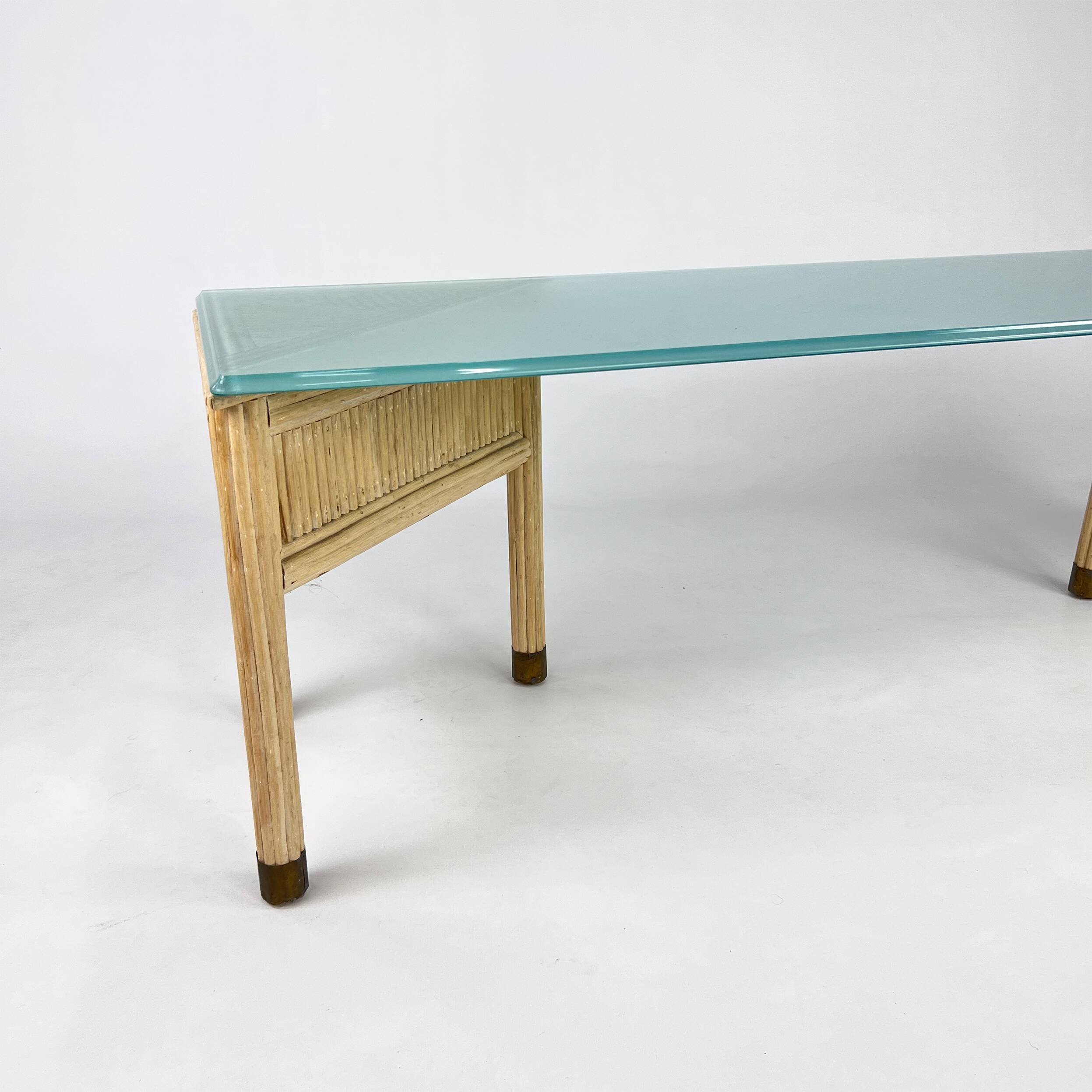 Table d'Appoint en Bambou et Verre, 1970s