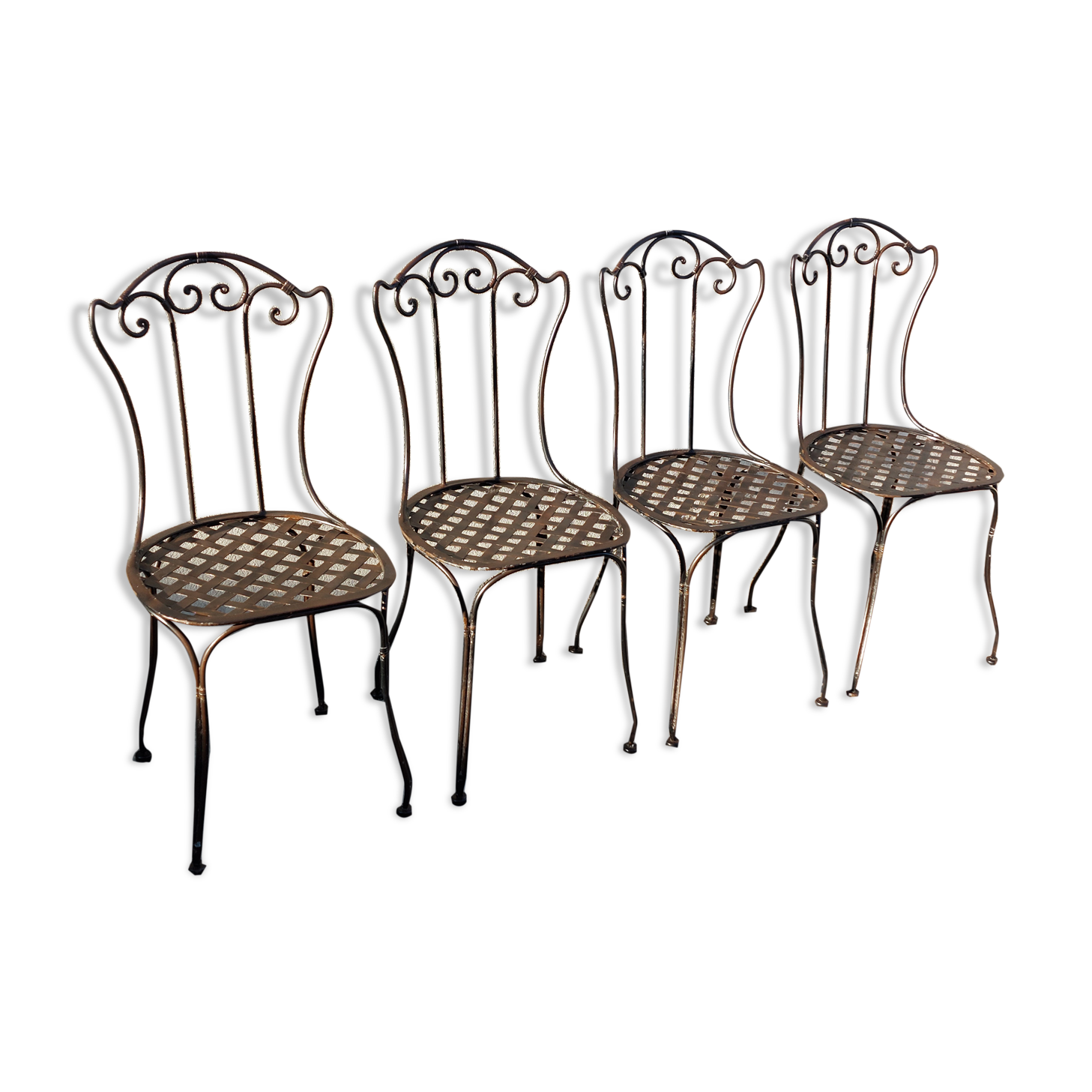 Série de 4 chaises de jardin en fer forgé