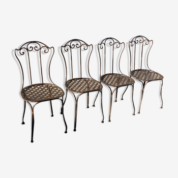 Série de 4 chaises de jardin en fer forgé