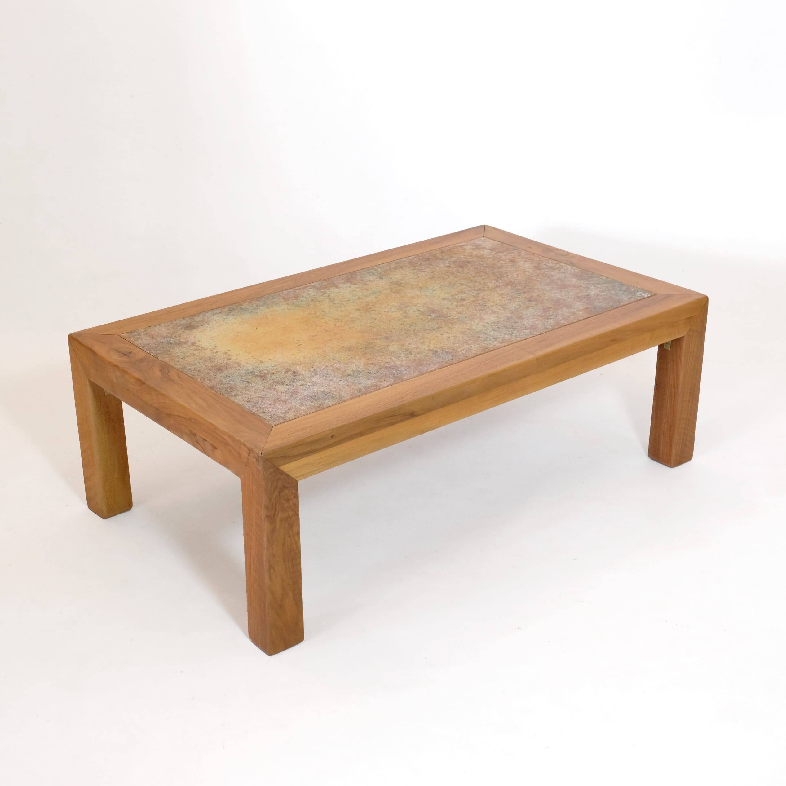 Bernard Buffat, coffee table with ceramic top, 1970s.
