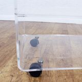 Plexiglas coffee table with vinyl compartment and magazines rack