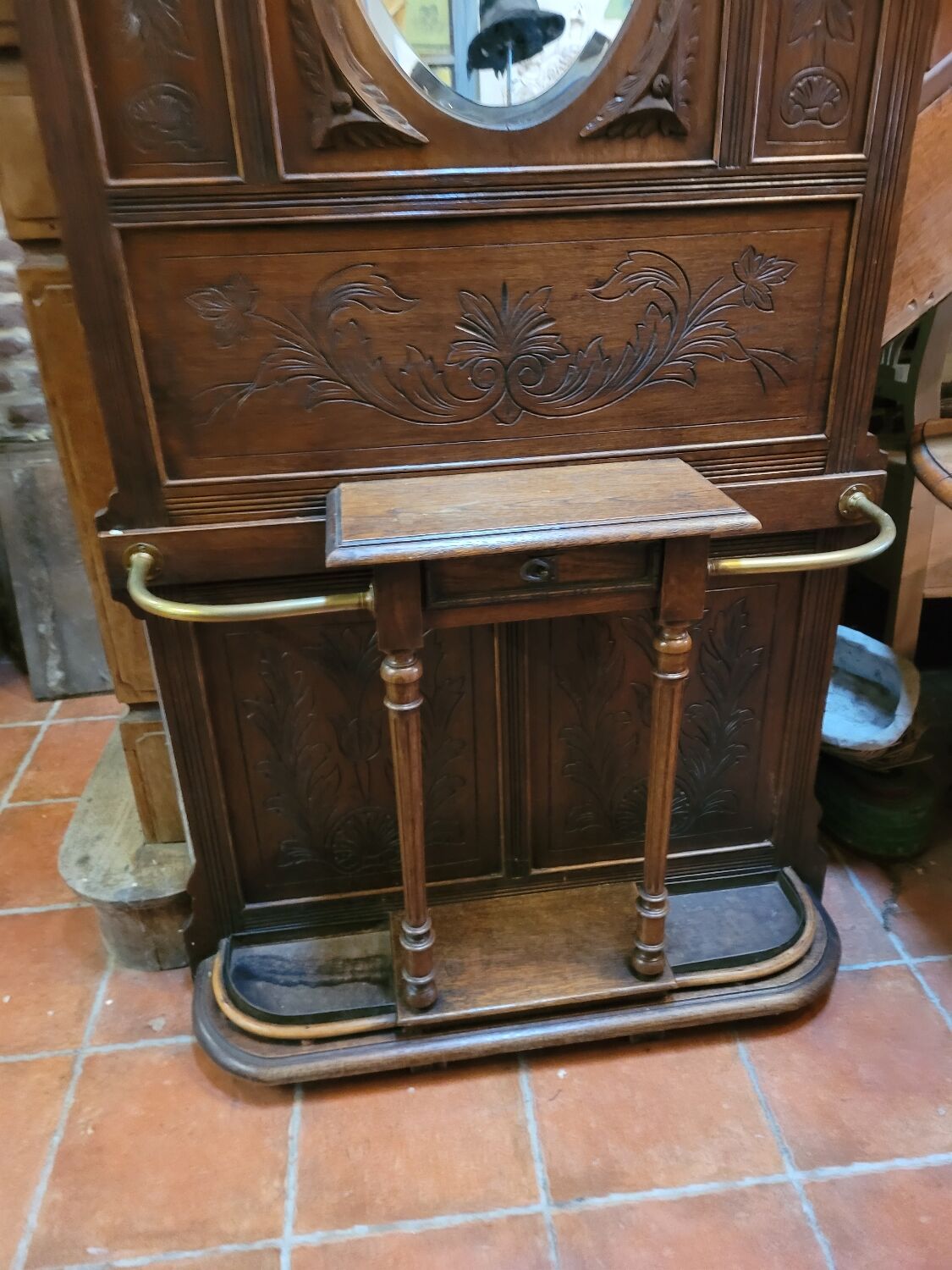 Old oak cloakroom or coat rack