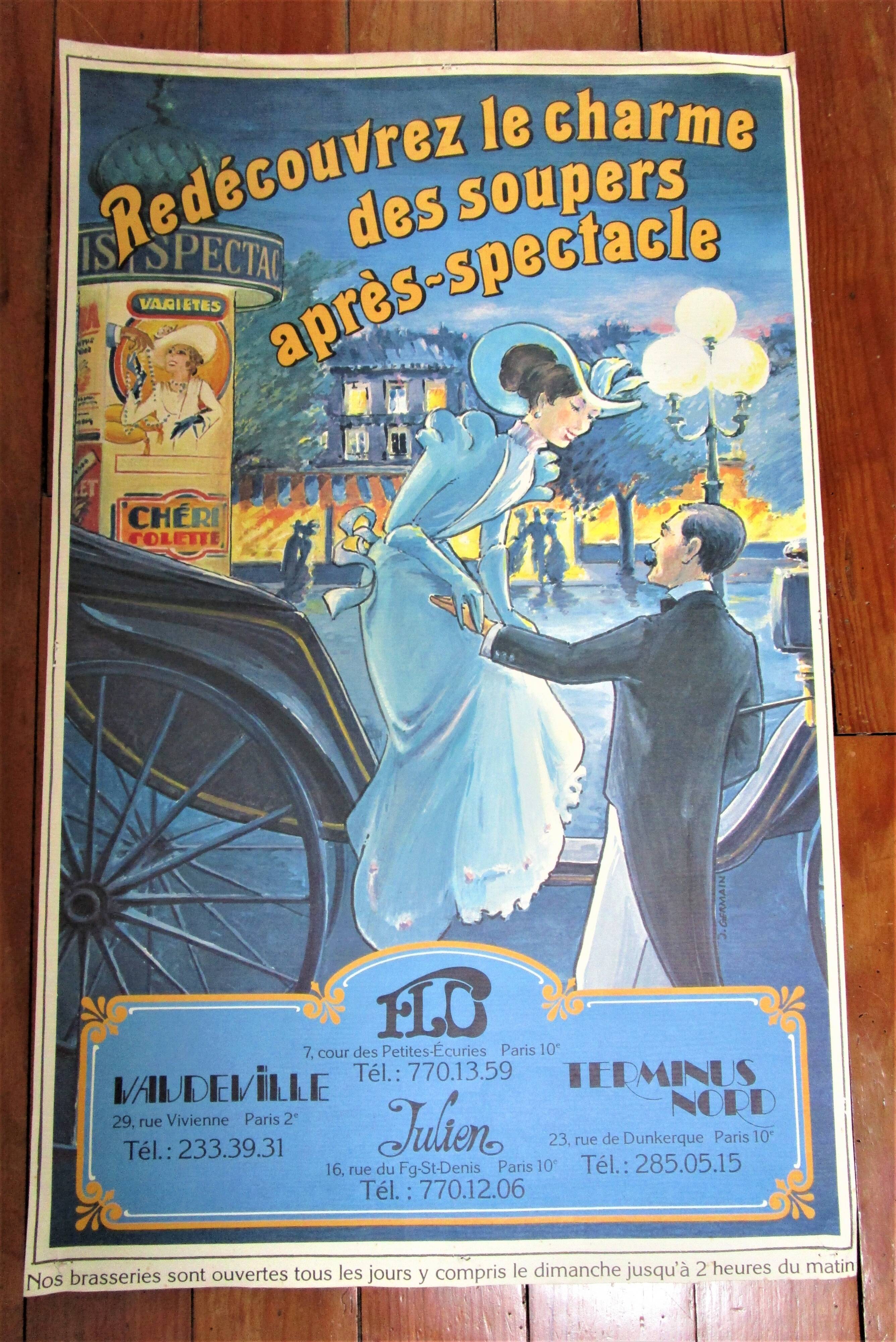 Original poster brasseries flo julien terminus north vaudeville vintage 80s