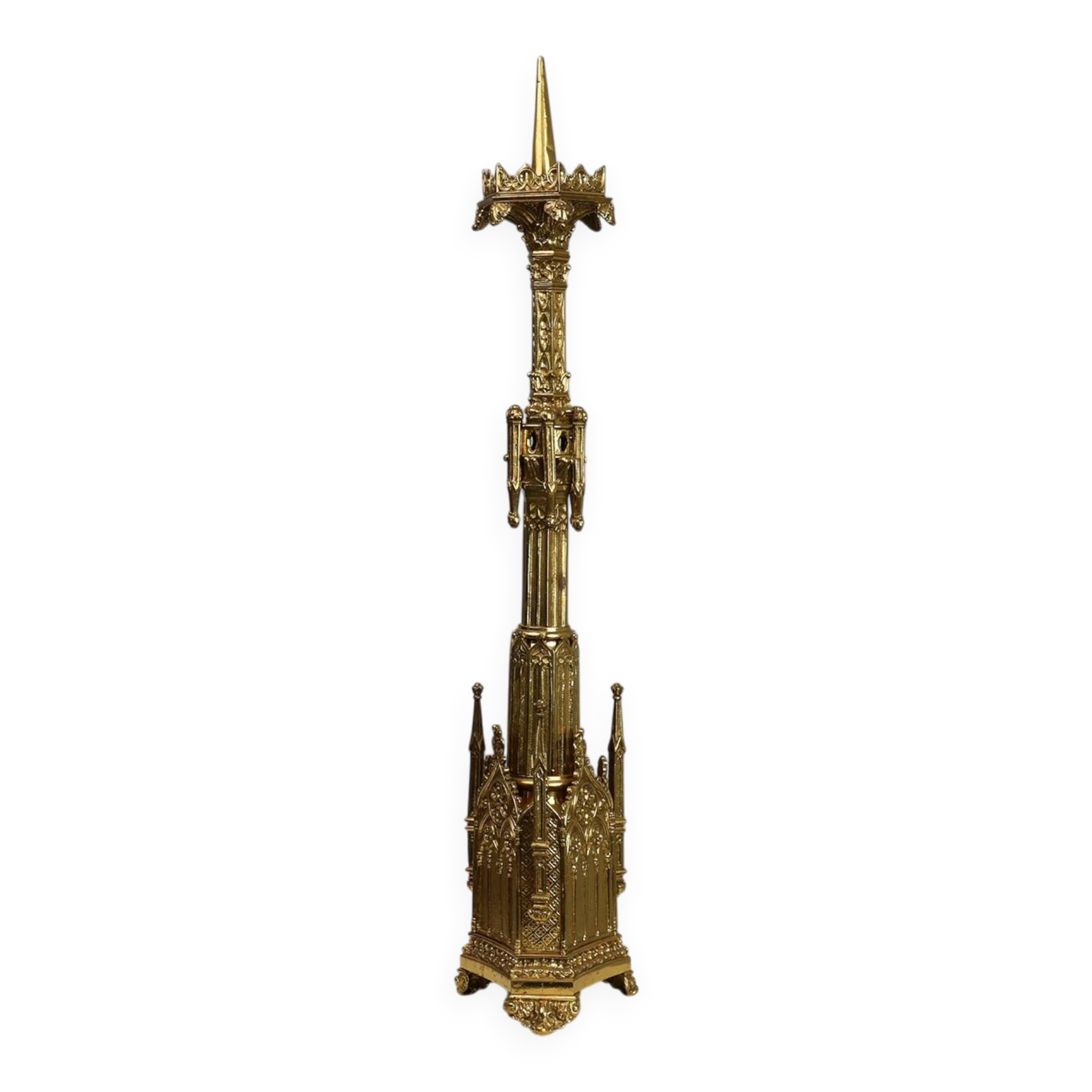 Neo‑Gothic Copper Church Candleholder Stamped “LL A Paris”, France ca. 1880