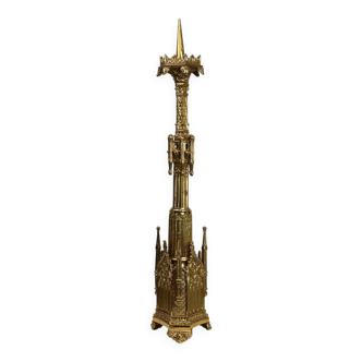Neo‑Gothic Copper Church Candleholder Stamped “LL A Paris”, France ca. 1880