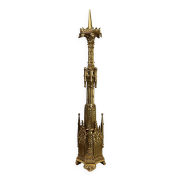 Chandelier en cuivre néo-gothique pour église estampillé "LL A Paris", France vers 1880