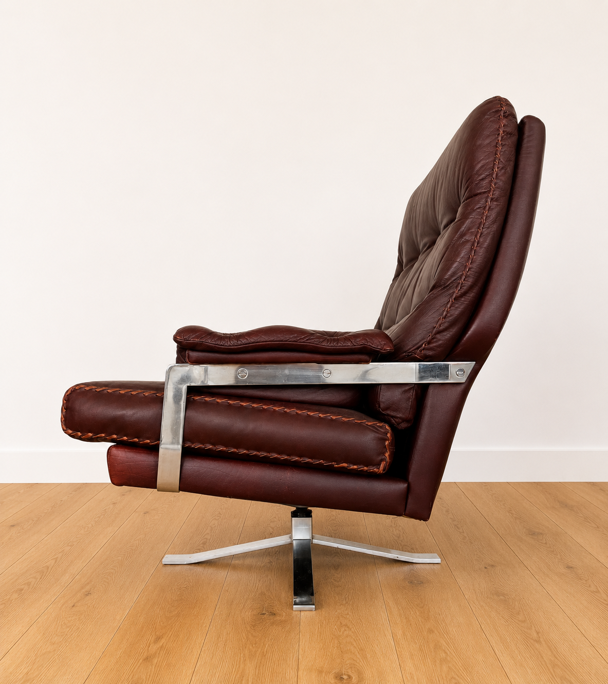 Vintage Swedish Arne Norell lounge chairs and matching stools 1970s