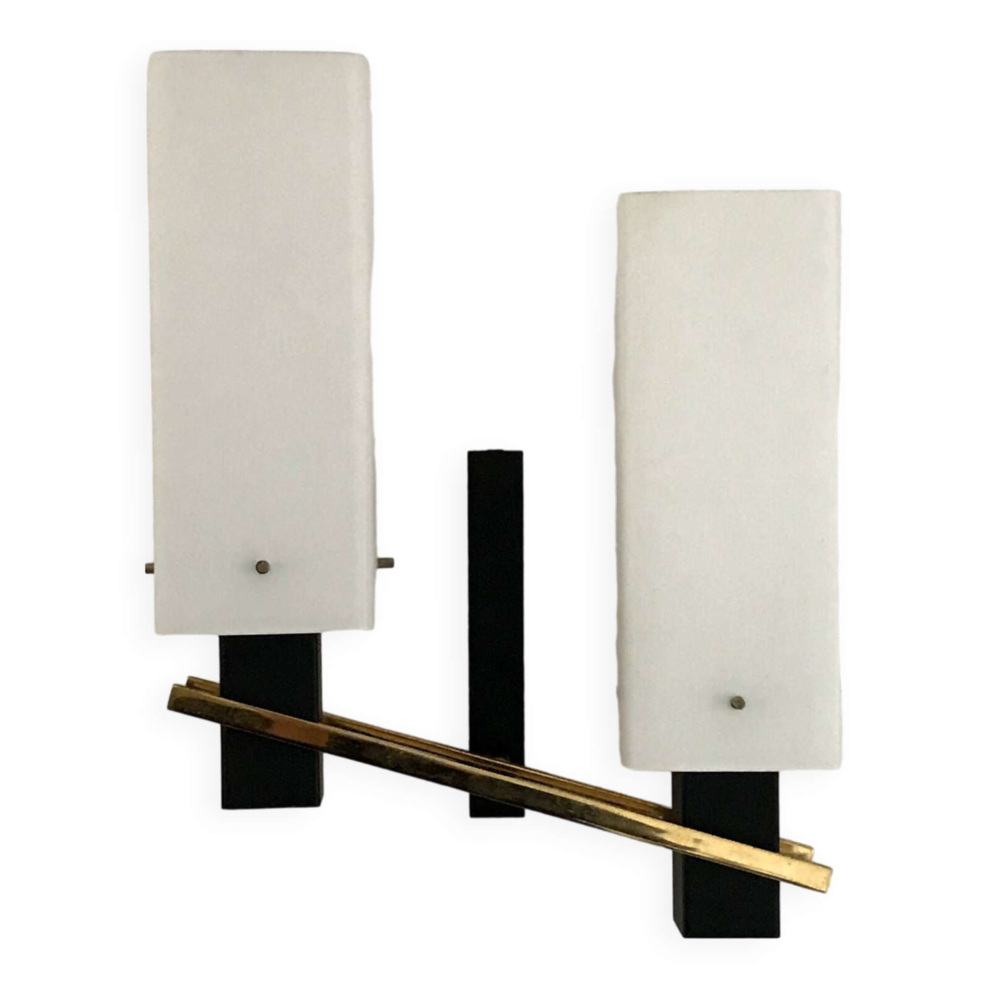 Arlus opaline and vintage steel wall light from the 1950s