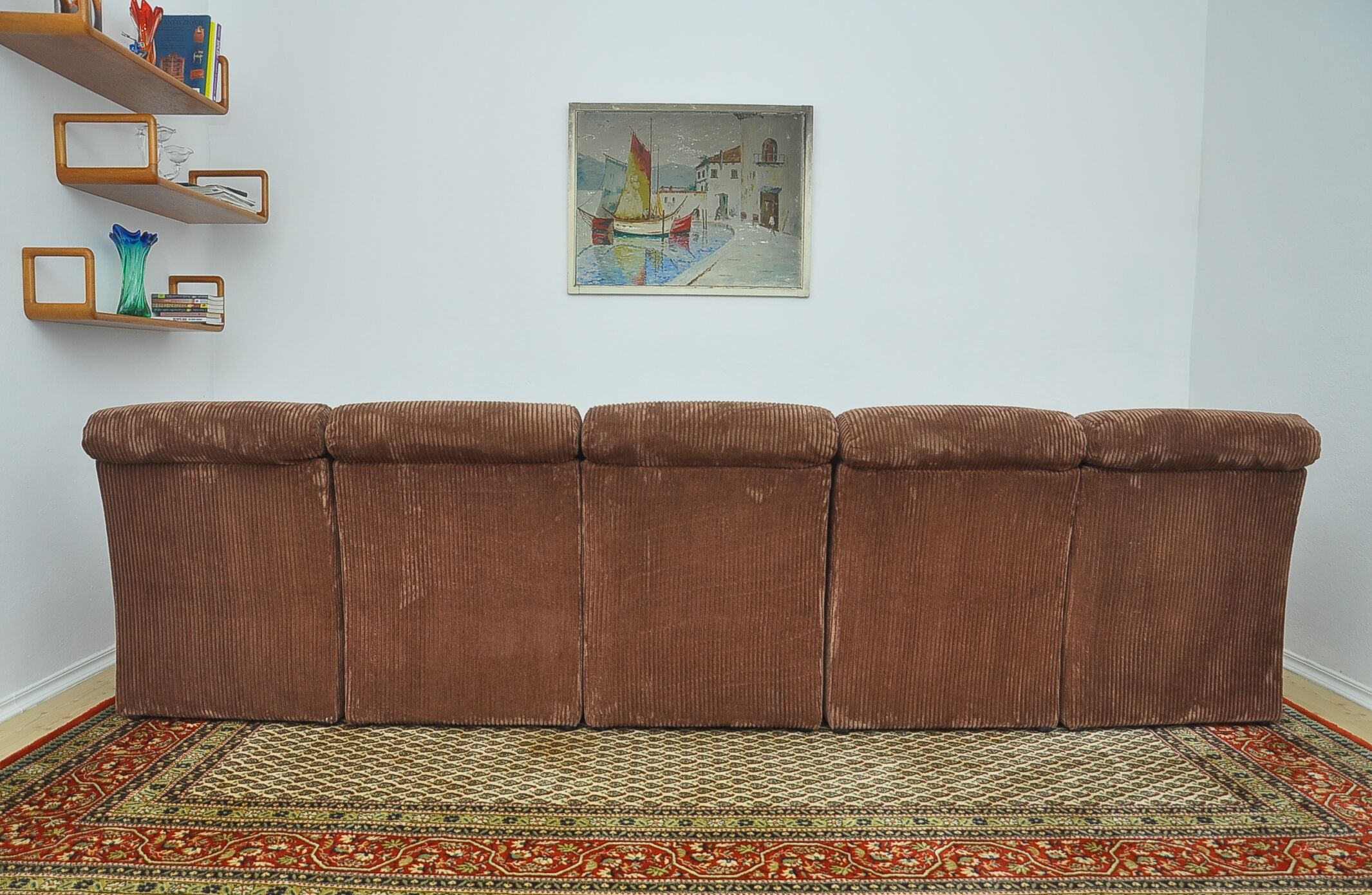 Brown corduroy modular sofa from the 70's, set of 5