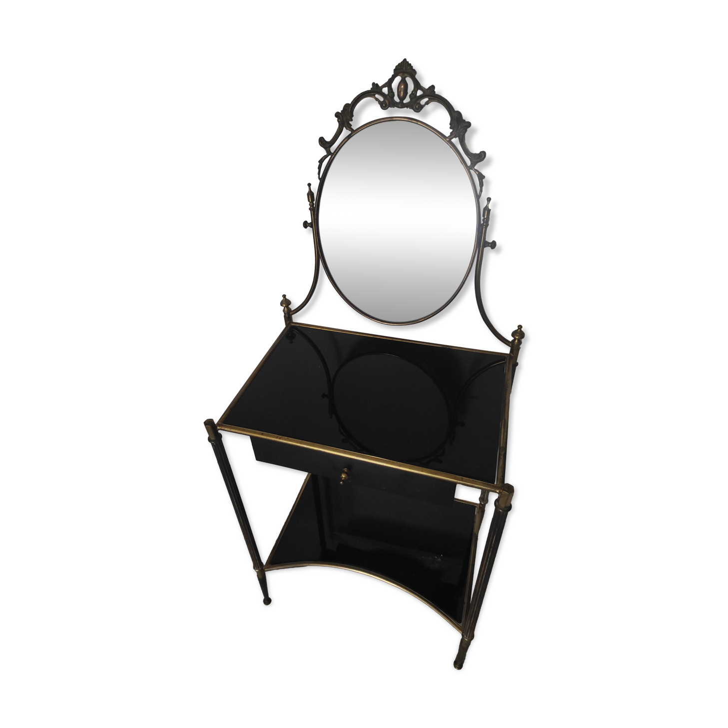 Louis XVI style hairdresser in brass and tempered glass