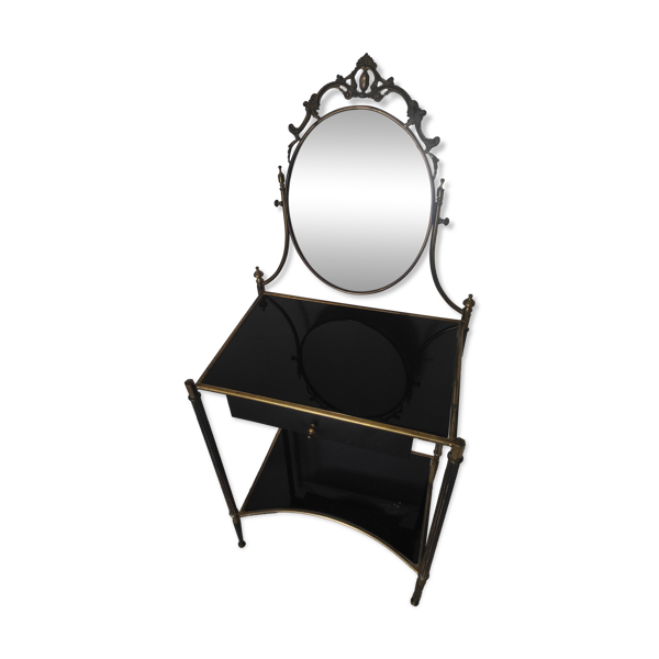 Coiffeuse style Louis XVI laiton et verre trempé