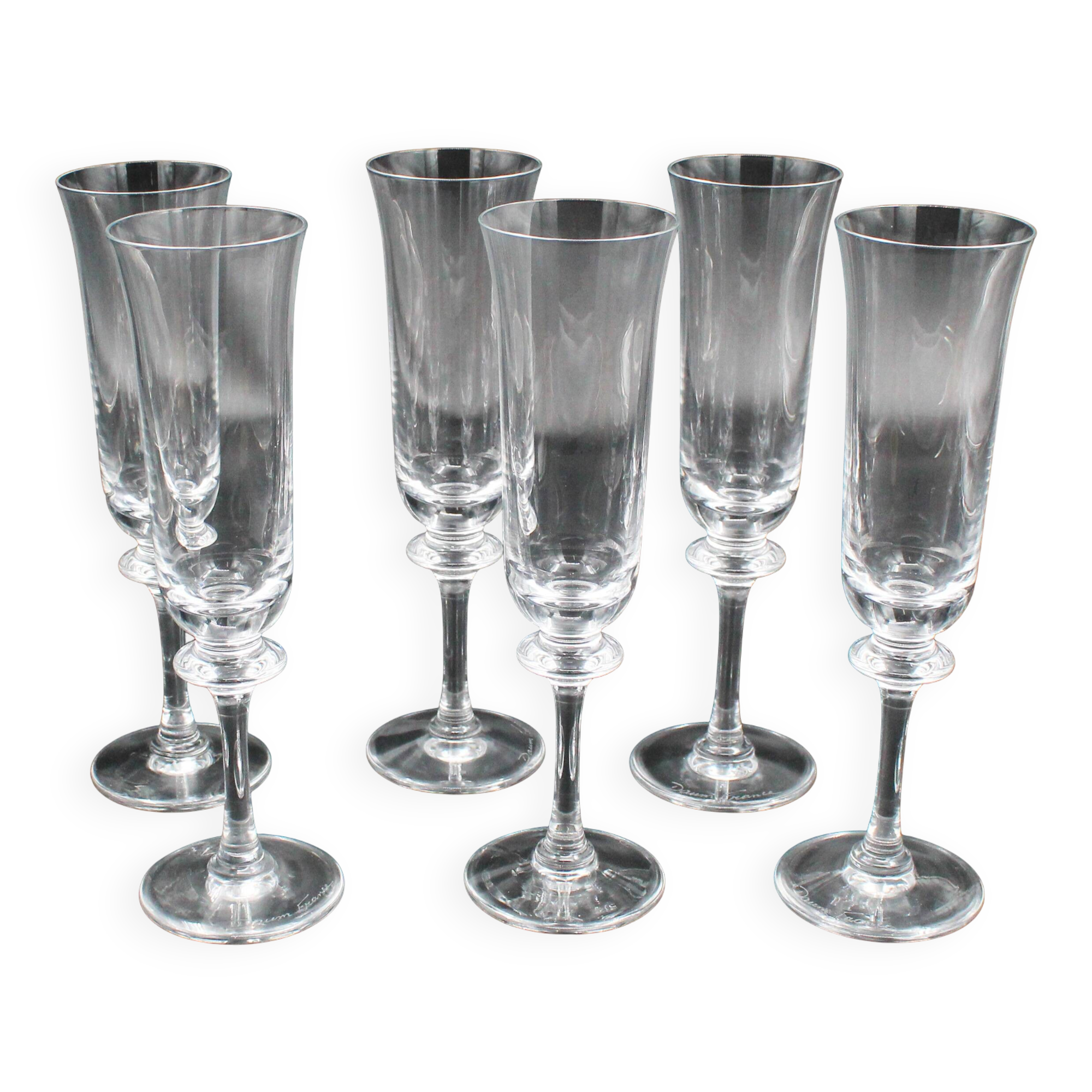 6 champagne flutes Saumur model crystal Daum France H = 21.5 cm