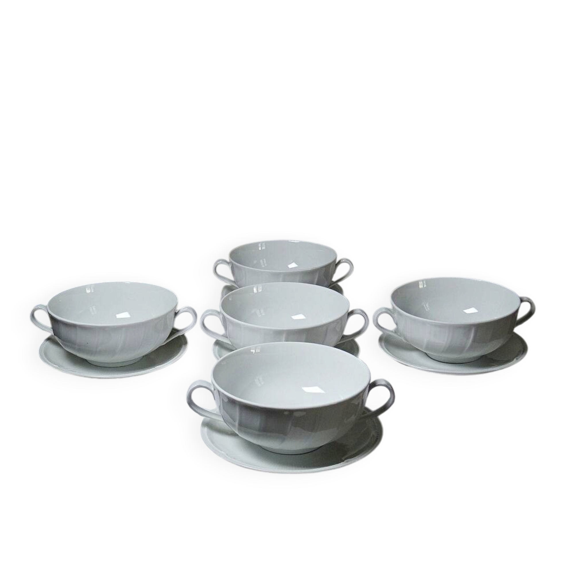 5 cups with two handles, Limoges porcelain Bernardaud "Palm"