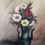 Tableau ancien, huile sur toile ,nature morte ancienne bouquet de fleurs