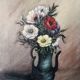 Old oil painting on canvas, old still life, bouquet of flowers