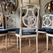 Set of 6 lyre chairs from the Napoleonic III period in painted wood in the Louis XVI style.