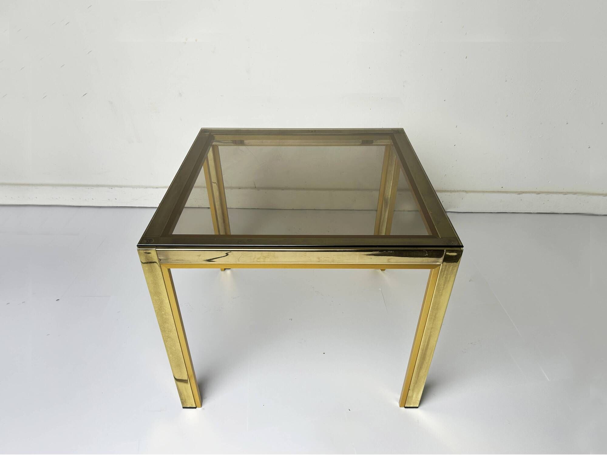 Vintage 1970s Brass Smoked Glass Side Table, Hollywood Regency, Renato Zevi
