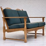 1970s, Scandinavian 2-seater sofa, furniture wool, solid oak wood.