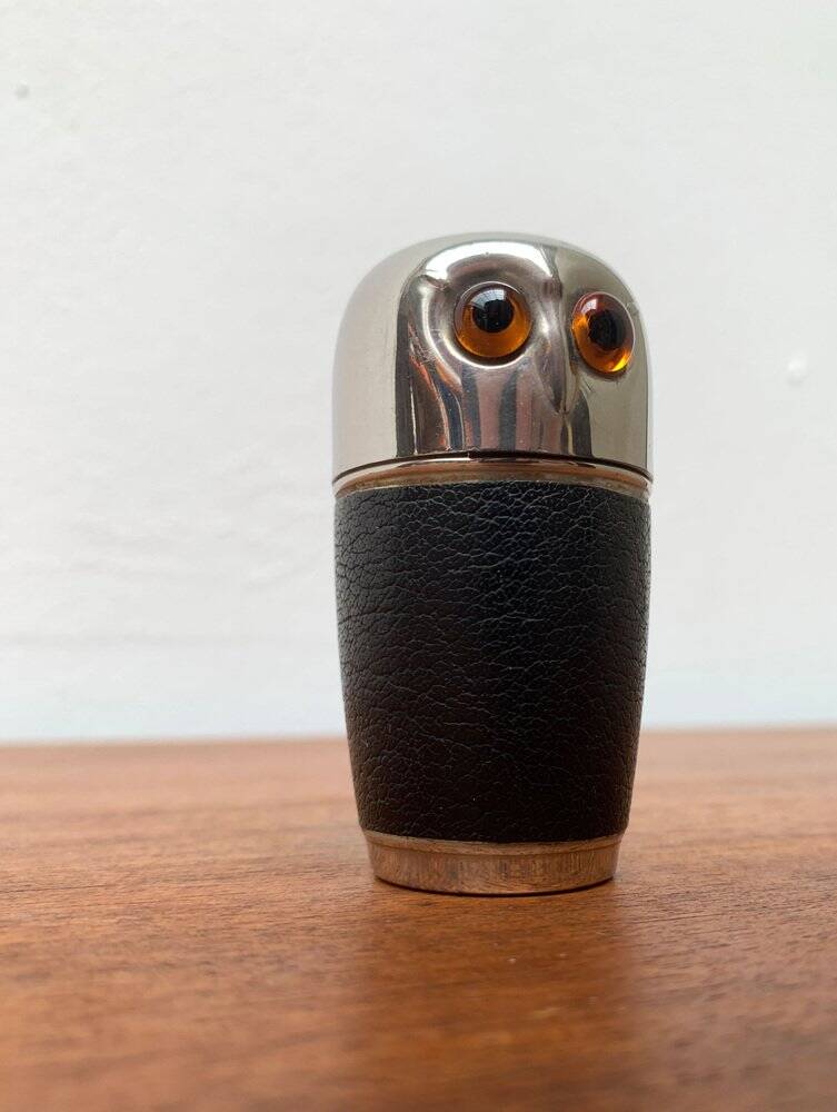 Set of 5 metal shot glasses in German owl style from the mid-century, 1960s.