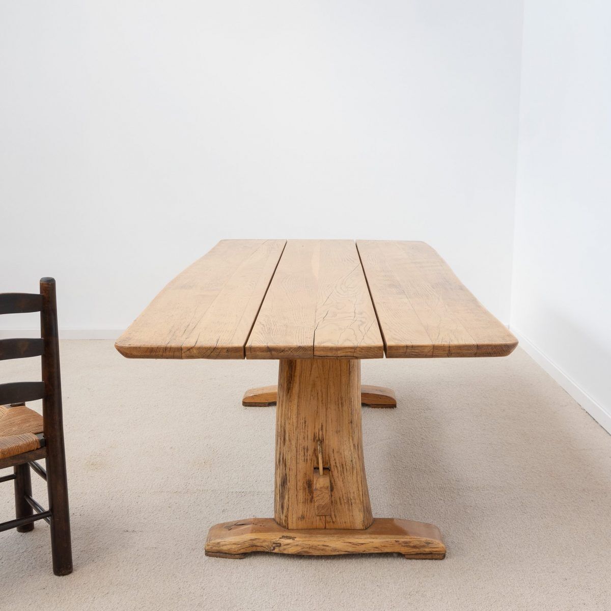 Solid oak dining table - 20th century French design