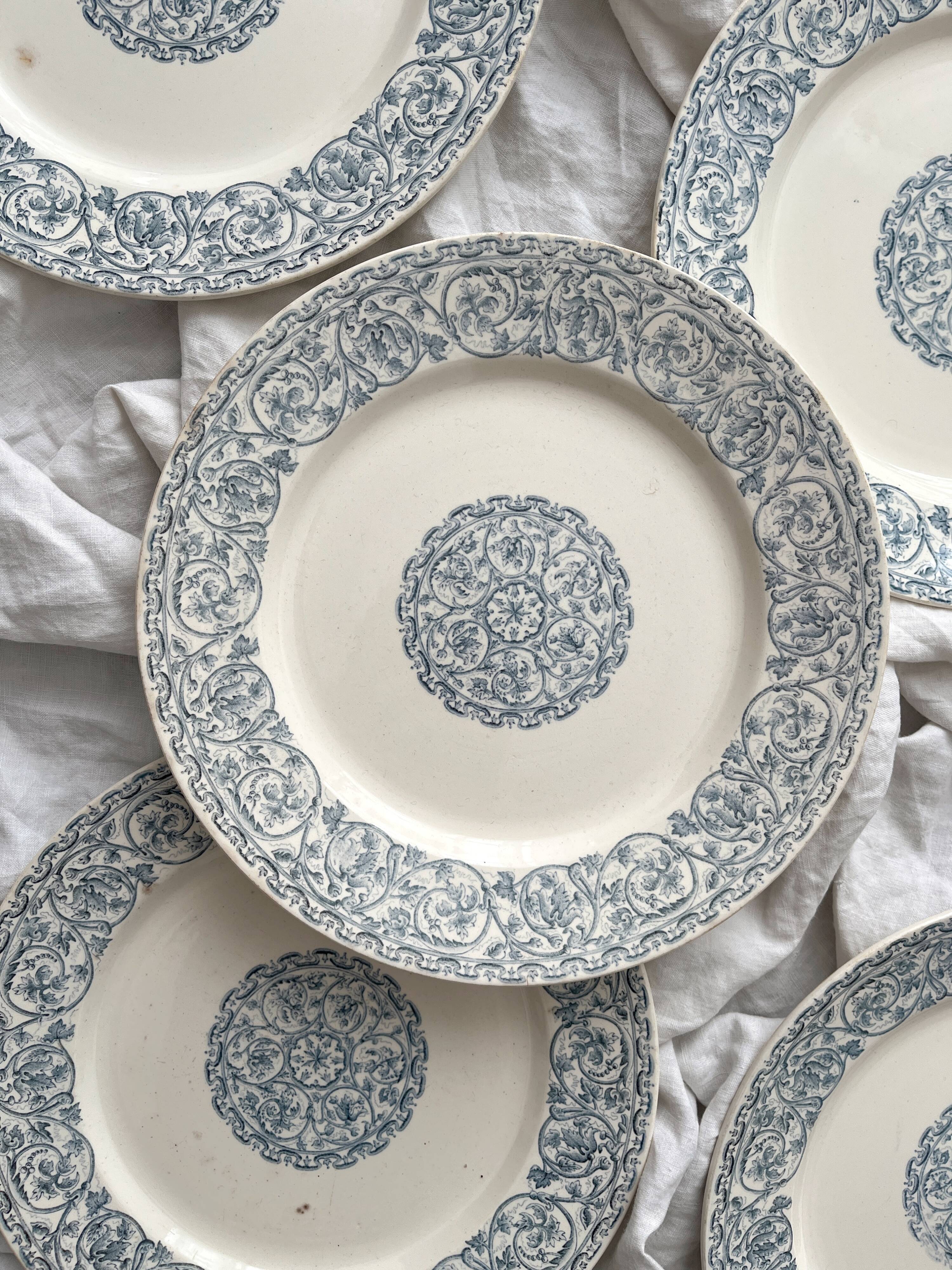 6 iron earthenware flat plates "Renaissance" Creil et Montereau