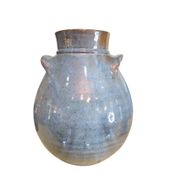 Vase en grès émaillé bleu – Forme pansue à anses – Travail artisanal
